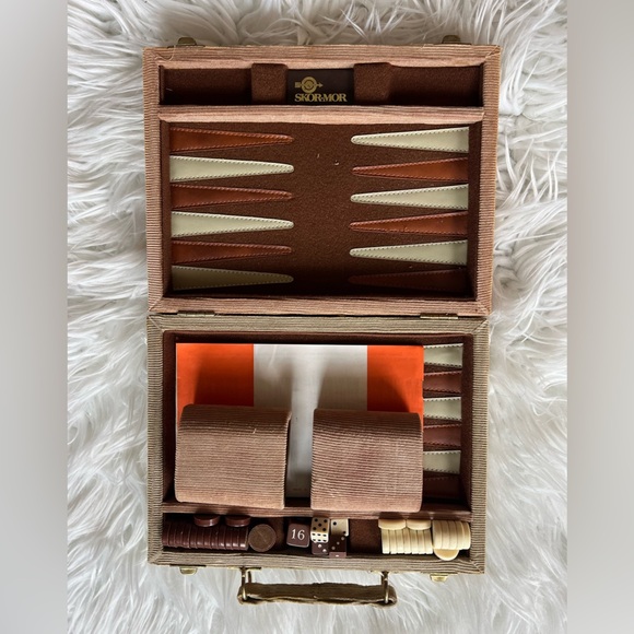 Vintage SKOR-MOR Backgammon Set – 1970s Travel Game with Case, Dice, Cups MCM - Picture 6 of 11
